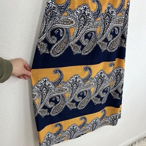 Magic Womens Yellow & Blue Paisley Boho Summer Maxi Dress Spaghetti Straps Large - Picture 10 of 12